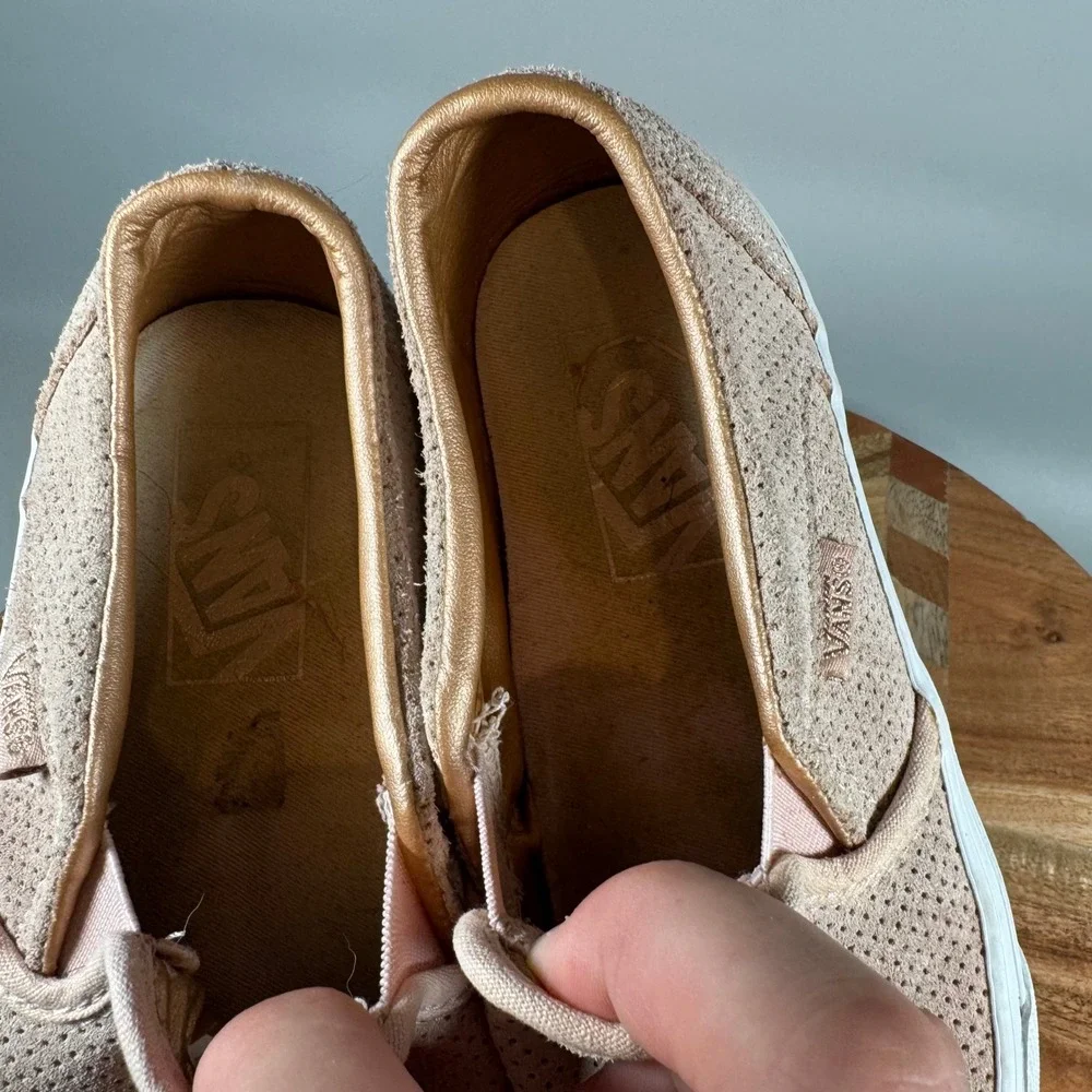 Vans Classic Slip-On Rose Gold Perforated Suede Sneakers Womens 6.0 721356 Pink